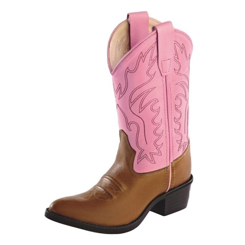 Shop Old West Cowboy Boots Girls Round Toe Pvc Leather Tan Canyon Pink Tan Canyon Pink Overstock 31821538