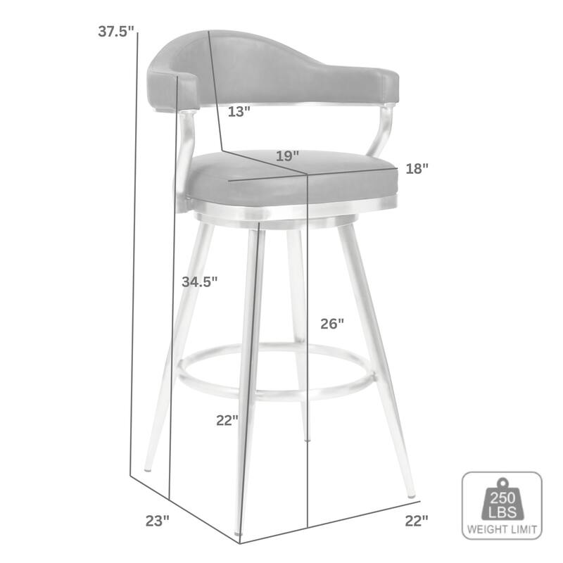 Justin Upholstered Bar or Counter Height Chair Swivel Barstool with Arms