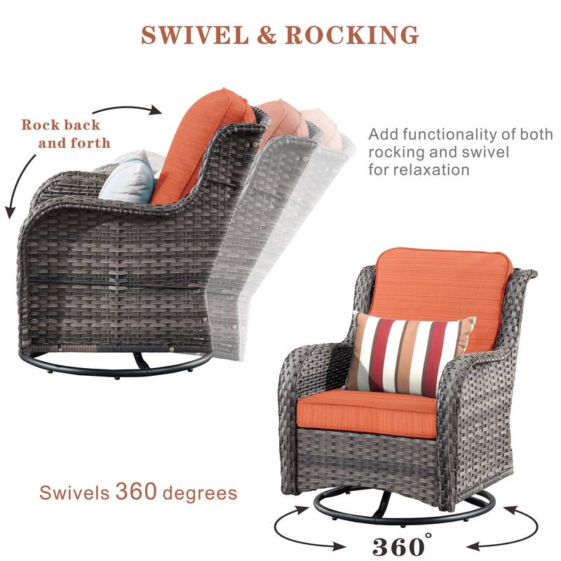 OVIOS 9-piece Patio Wicker Swivel Chair Set With 30" Fire Pit