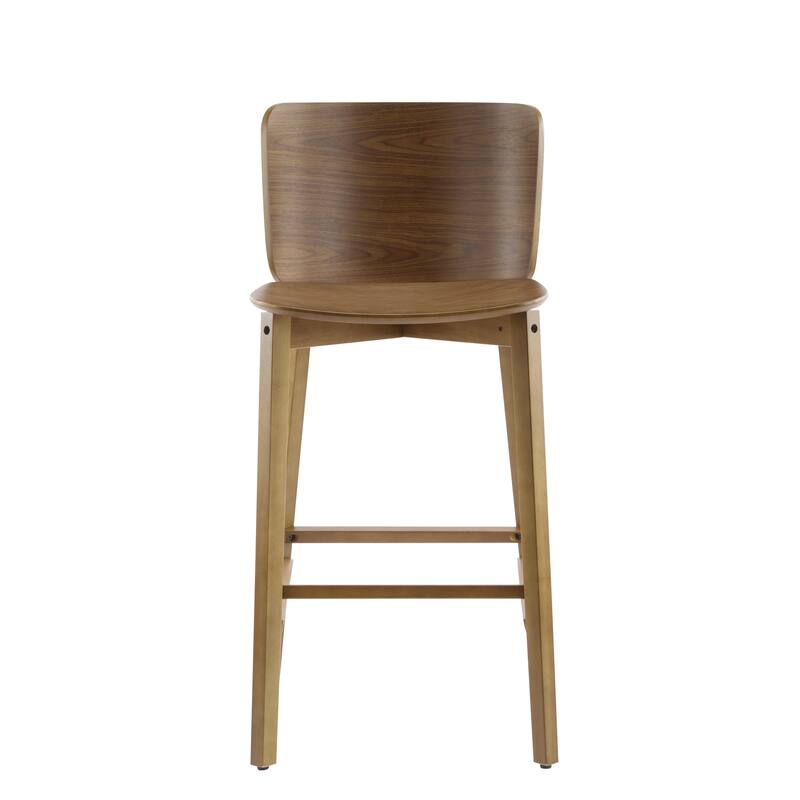 Pari Indoor Wooden Barstool, Walnut Finished, Set of 2