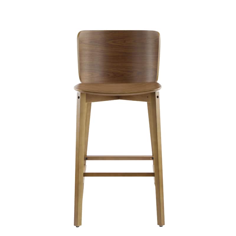Set of 2 Solid Wood Bar Stools with Ergonomic Curved Backrest and Seat