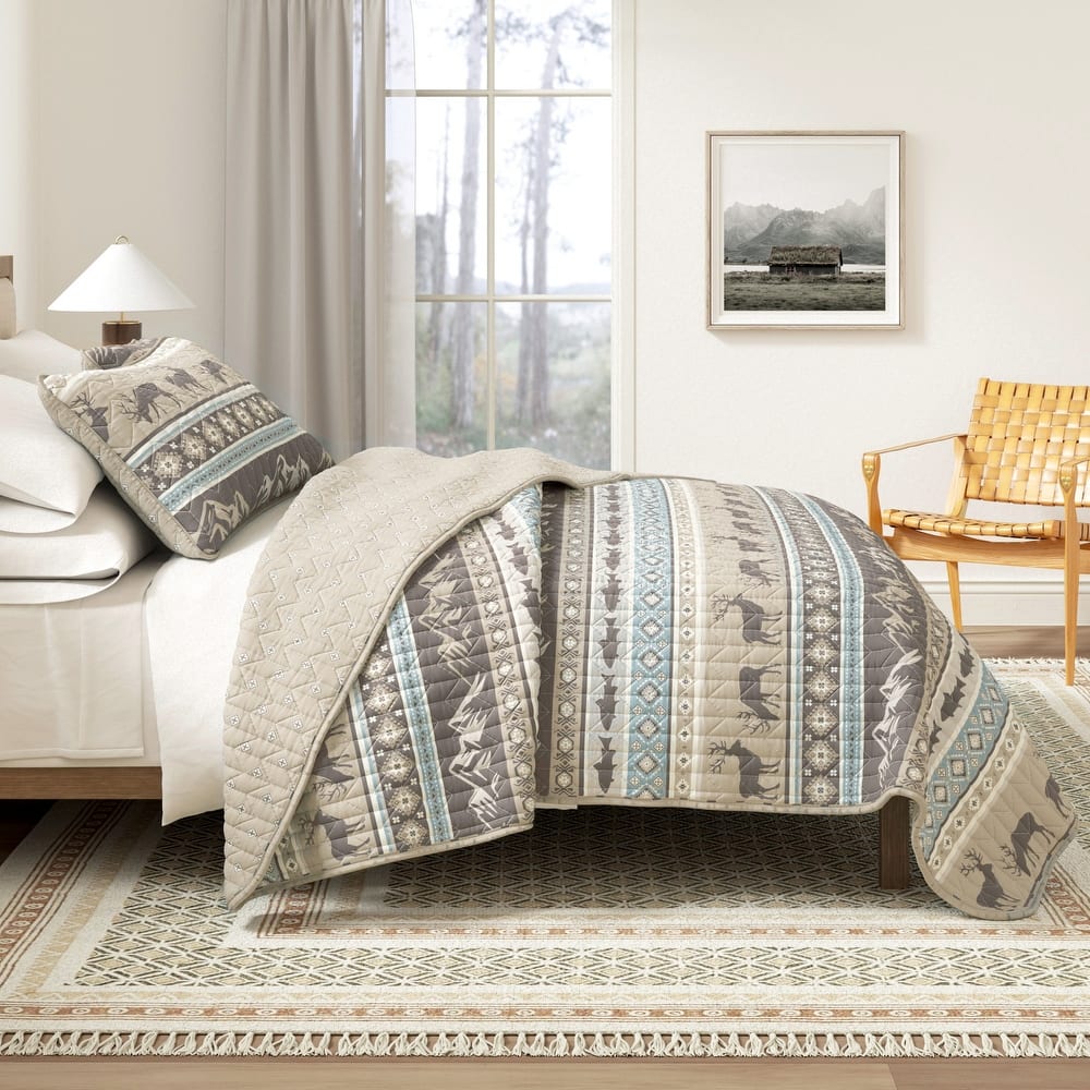 Linery & Co. Wildlife Stripe Microfiber Quilt Set With Shams