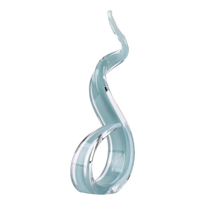 Glass Sculpture Statue Modern Abstract for Home Decor - 18" Blue - 17.75"