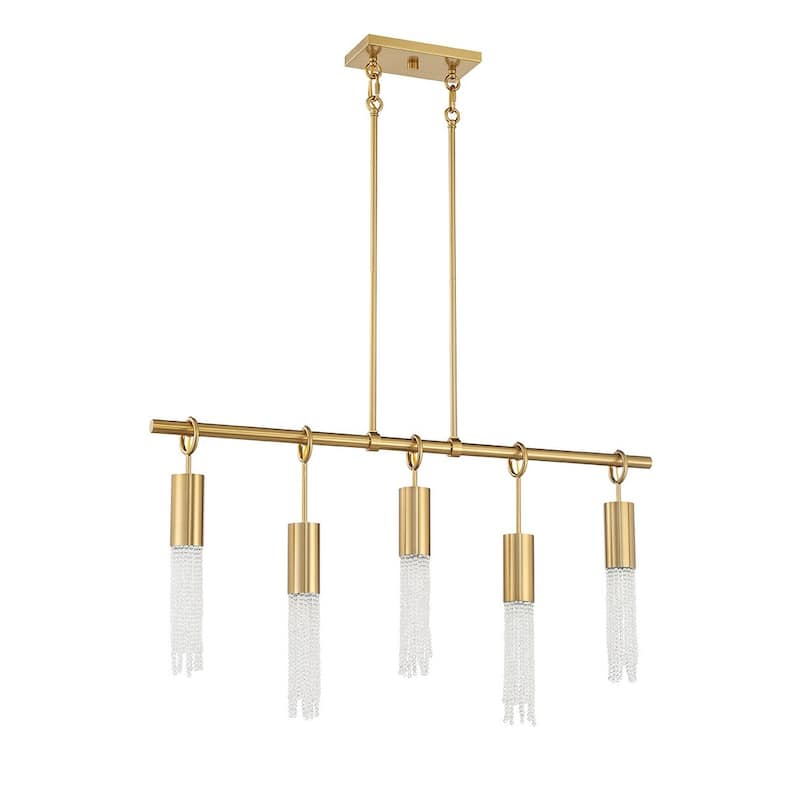 Warm Brass Five Light Linear Chandelier from the Chelsea Collection - Warm Brass
