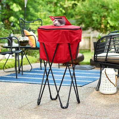 Household Essentials Foldable Thermal Standing Cooler with Travel Bag, Red