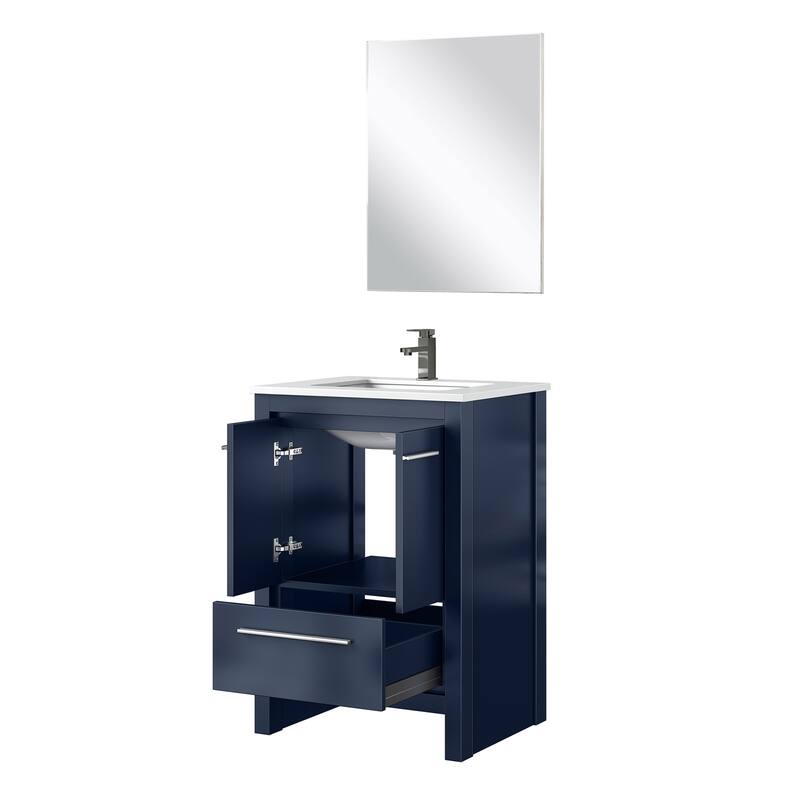 24 in. White Vanity with Quartz Top, Rose Gold Faucet, and 18 in. Mirror - Bathroom Storage Cabinet with Soft-Close Doors