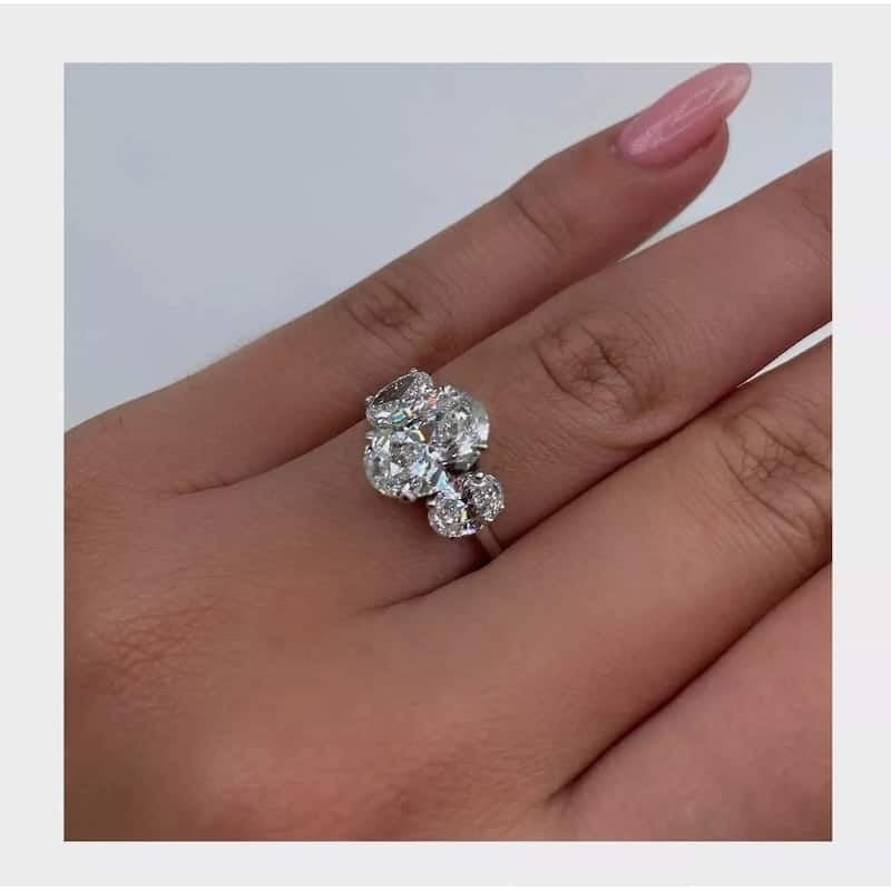 Certified 6Ct Three Stone Oval Diamond Anniversary Engagement Ring Lab Grown