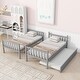 preview thumbnail 3 of 7, Grey Twin over Twin Size Rubber Wood Bunk Bed with Trundle, Ladder and Safety Guardrails