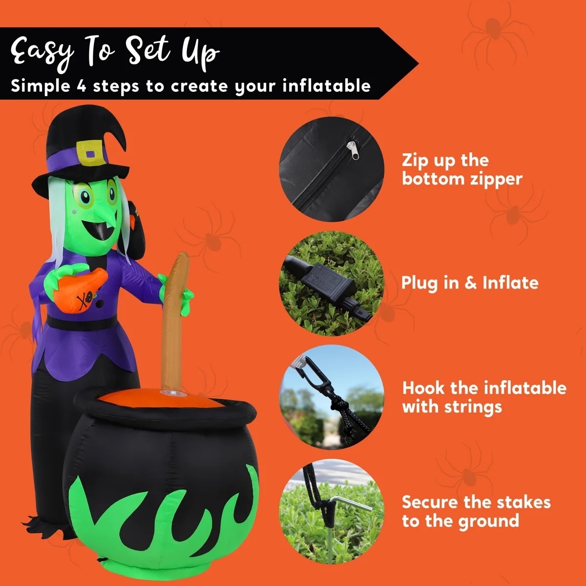 6 FT Halloween Witch Inflatables Outdoor Decorations and Cauldron