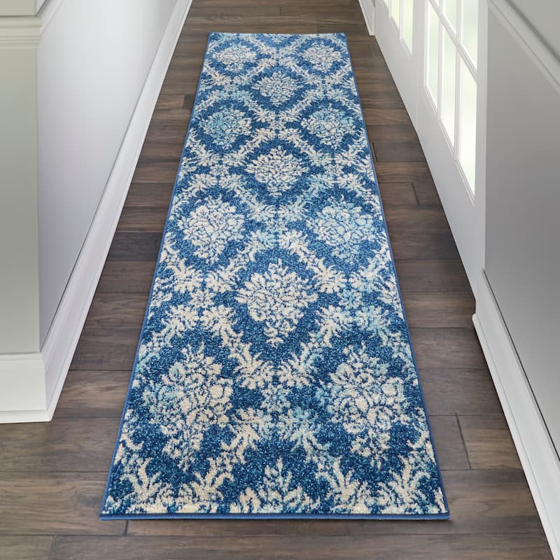 Nourison Tranquil French Country Floral Damask Area Rug - 2'3" x 7'3" Runner - Navy/Multi - Runner/Rectangle