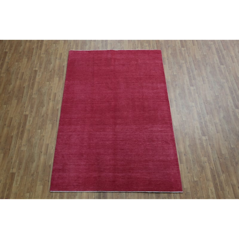 Hand Knotted Oriental 100% Wool Carpet Modern Solid Pink Gabbeh Area Rug - 9' 2'' X 6' 2''