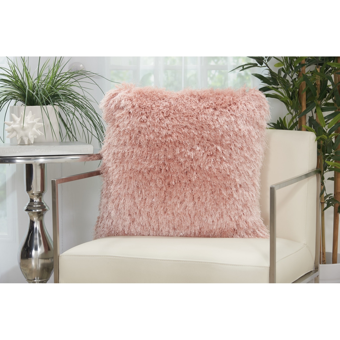 Fluffy Rose Pink Shag Accent Throw Pillow