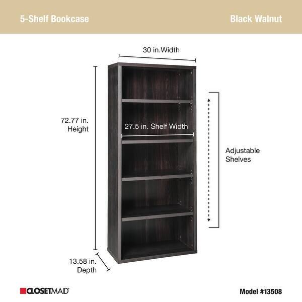 ClosetMaid Premium Black Walnut 5shelf Adjustable Bookcase On Sale