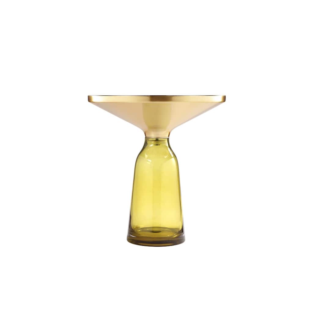 20 in. Gold and Yellow Round Glass End Table, Sturdy Build End Side Table for Living Rooms