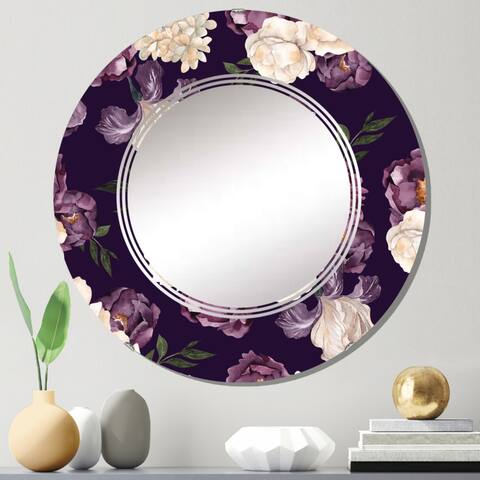 Designart 'Beige And Purple Vintage Flowers I' Printed Traditional Wall Mirror