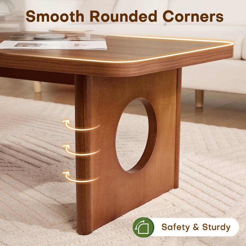 47-Inch Rectangular Center Coffee Table with Solid Pine Wood Legs - 47.24"L x 23.62"W x 17.13"H