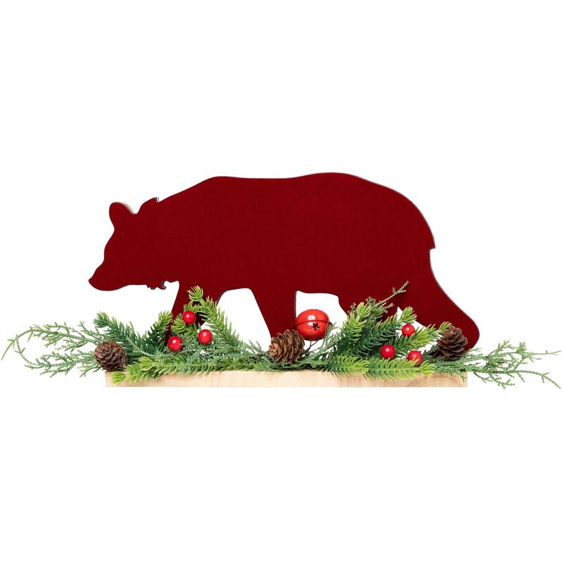 Bear and Jingle Bell Christmas Decoration - 10.25" - Red and Green