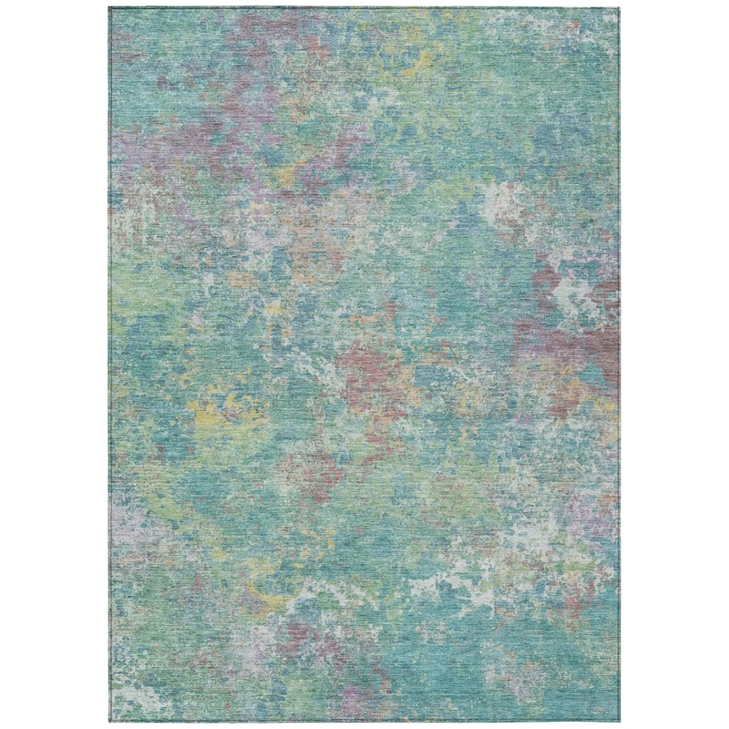 Machine Washable Indoor/Outdoor Abstract Watercolor Chantille Rug