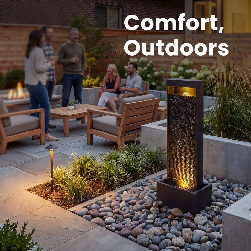 Vbal Modern Minimalist Water Curtain Outdoor Fountain with Base and LED Lights