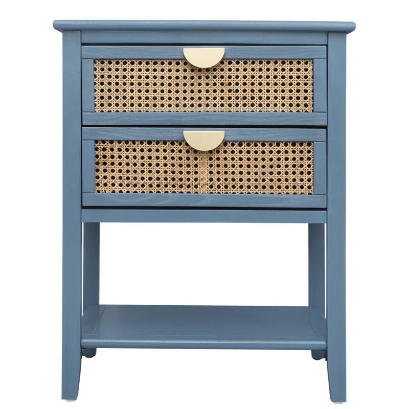 2-Drawer Naturel Rattan Side Table,End Table, Nightstands