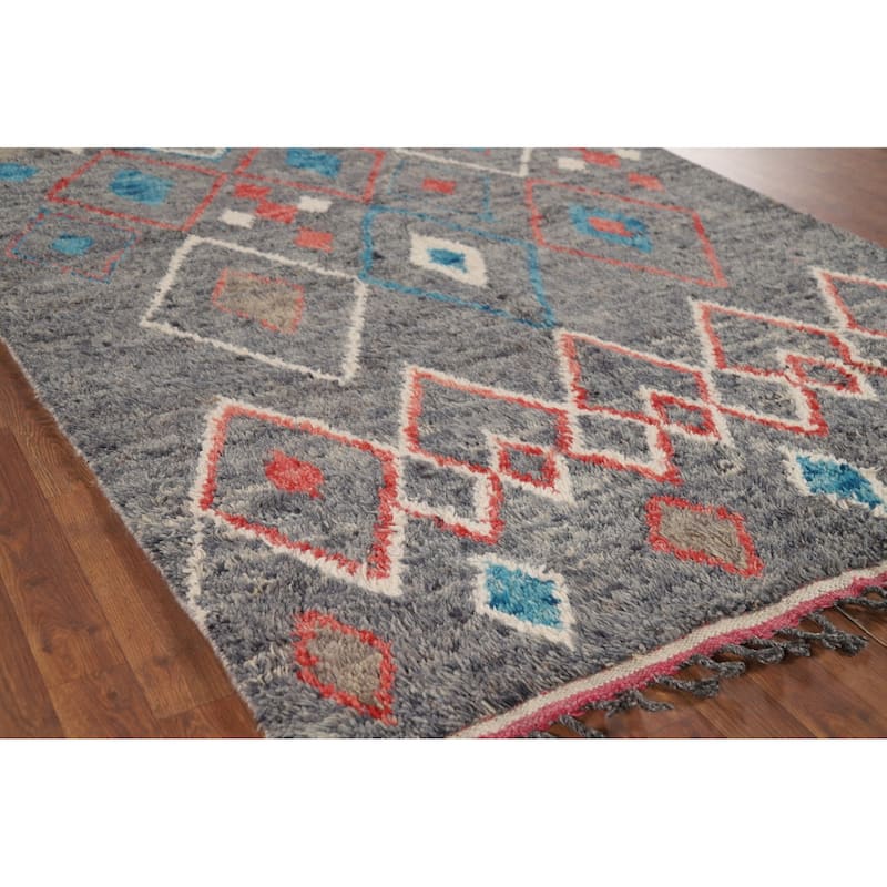 Grey Moroccan Area Rug Hand-Knotted Wool Carpet - 5'4" x 9'6"