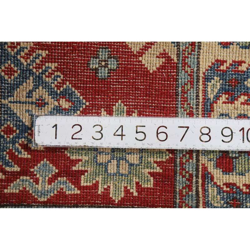 Red Kazak Foyer Rug Geometric Handmade Wool Carpet - 2'7"x 3'11"