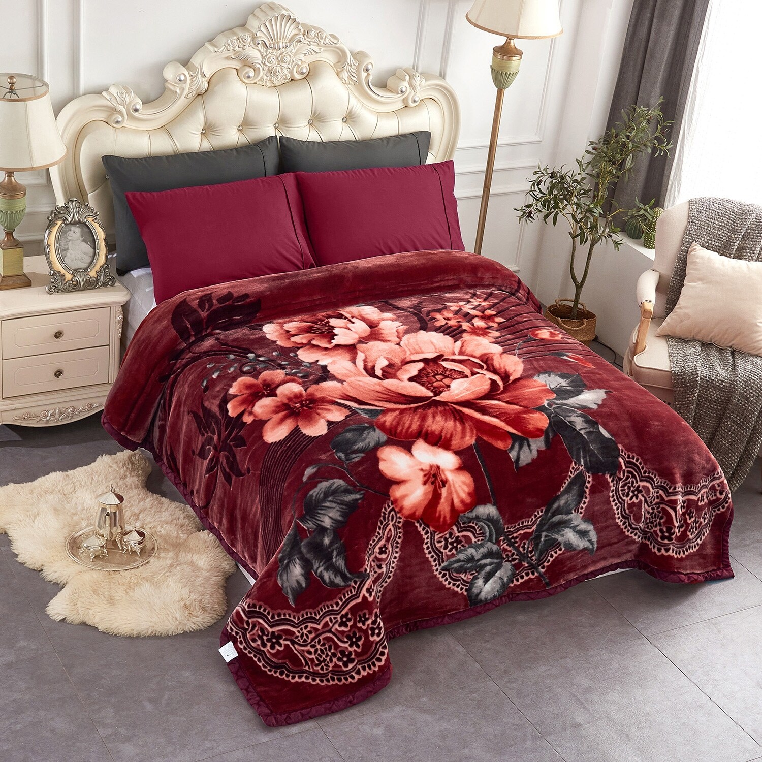 Floral Animal 2 Ply Heavy Raschel Blanket 85