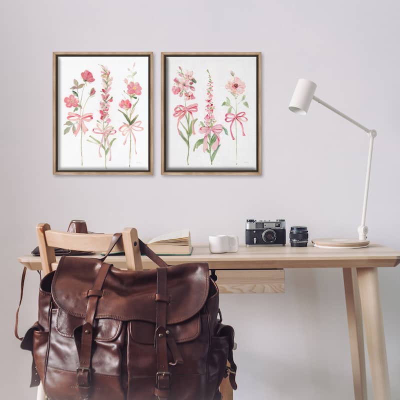 Stupell Soft Fresh Pastel Sprigs Framed Floater Canvas Wall Art Design By Sally Swatland (Set of 2)