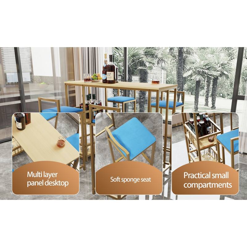 Bar table and chair five piece set, frame, multi-layer tabletop, chair cushion and backrest made of sponge