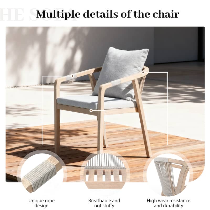 Acacia Wood Outdoor Dining Chairs with Rope Back, Set of 2