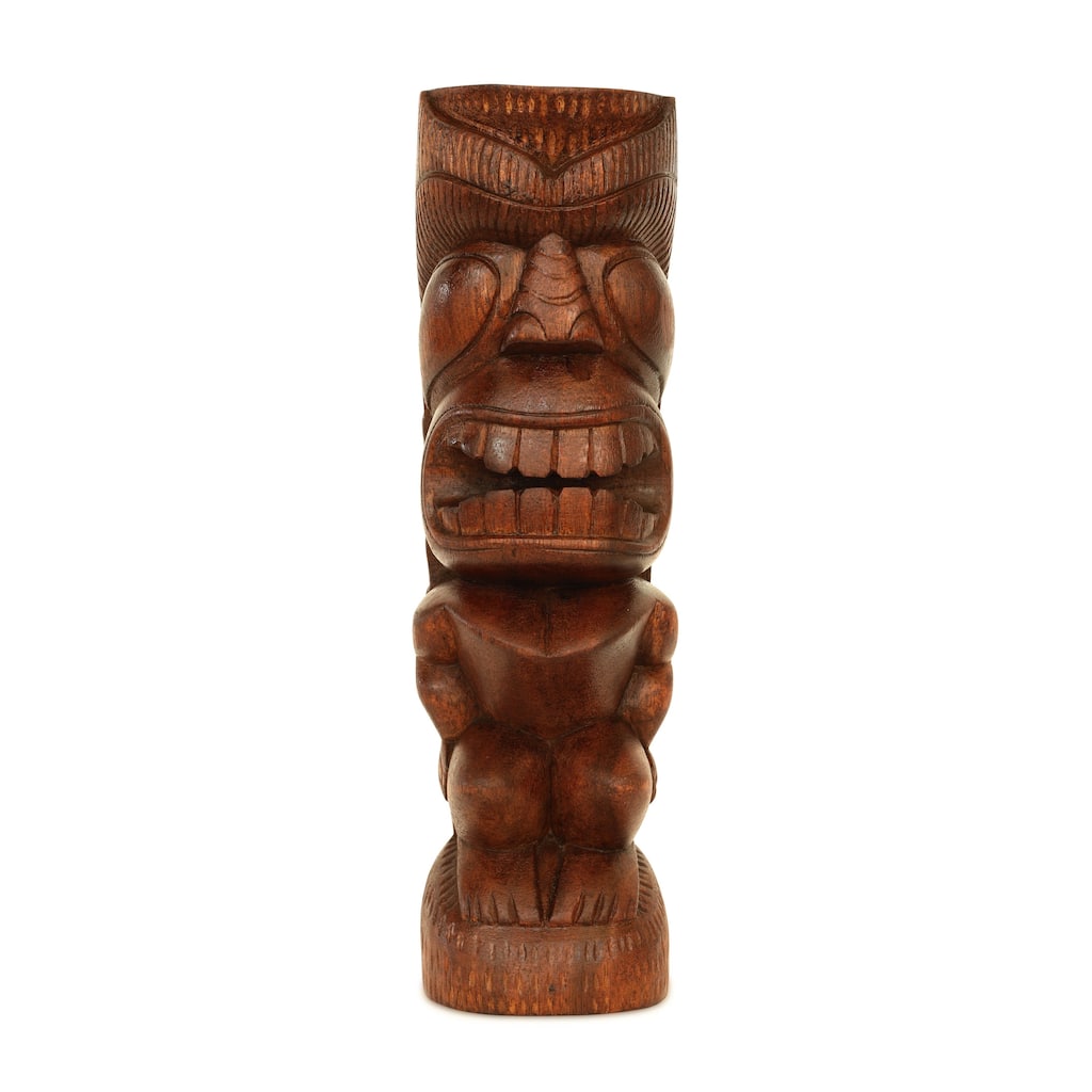 12" Wooden Handmade Primitive Long Hair Tribal Statue Sculpture Tiki Bar Totem Handcrafted Gift Home Decor Figurine Hand Carved