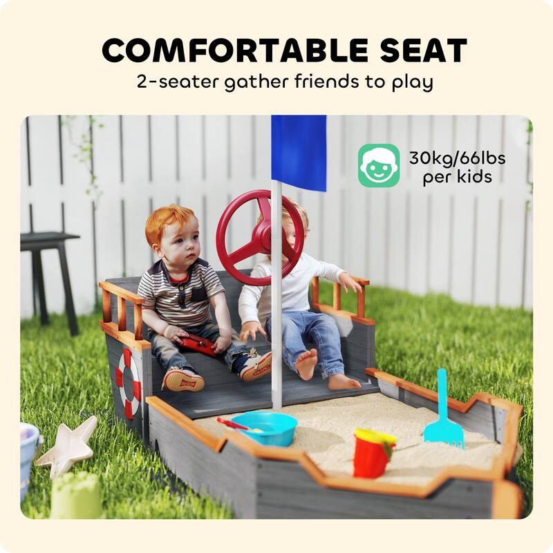 Outsunny Large Outdoor Kids Sandbox Backyard Toy, Cedar Wood Sandbox