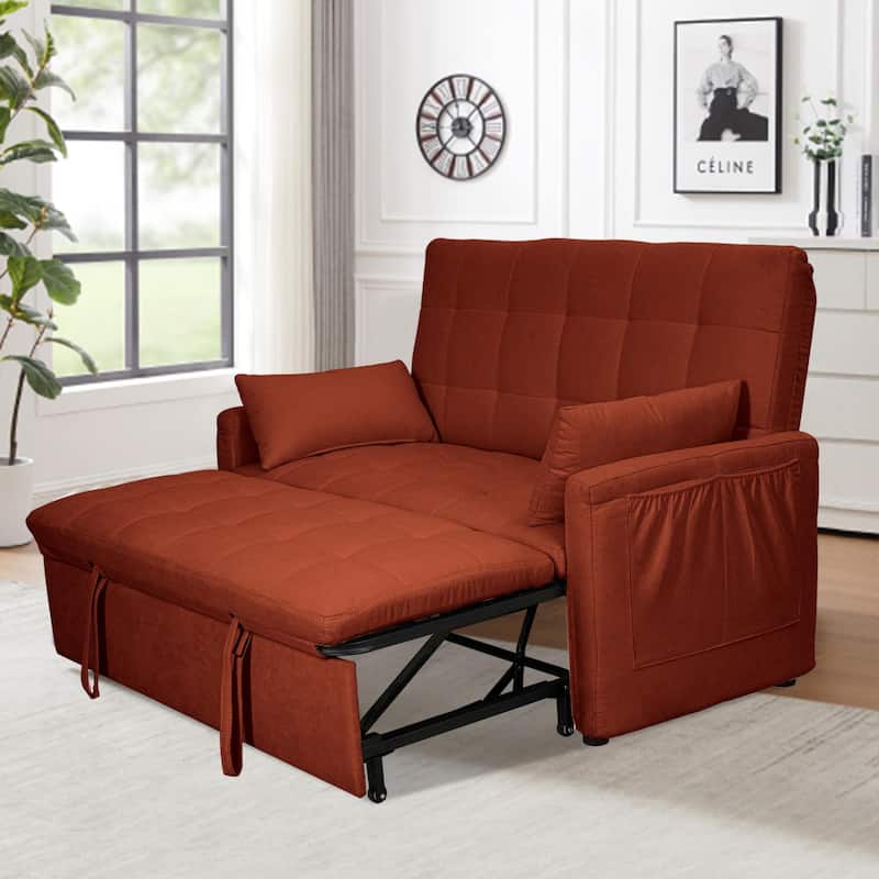 GDFStudio - Linen Convertible 61" Sofa Bed with Adjustable Backrest