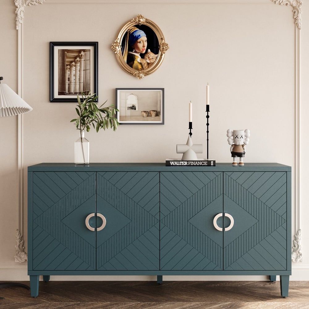 Stylish and Functional 4-Door Storage Cabinet with Pine Legs and MDF