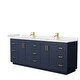 preview thumbnail 104 of 114, Miranda Double Vanity Set, Cultured Marble Top, No Mirror 84-Inch Double - Dark Blue, Gold Trim, Carrara Cultured Marble Top
