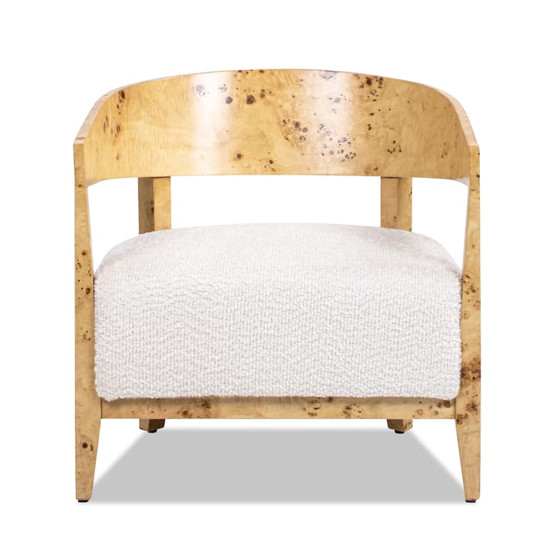 Madrid 26.5" Curved Barrel Burl Wood Accent Arm Chair