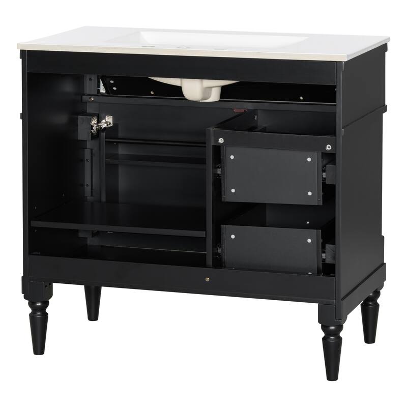 Roomfitters 36" Bathroom Vanity with Sink, Solid Wood Frame, Flip Drawer, 2 Drawers & Door Rack