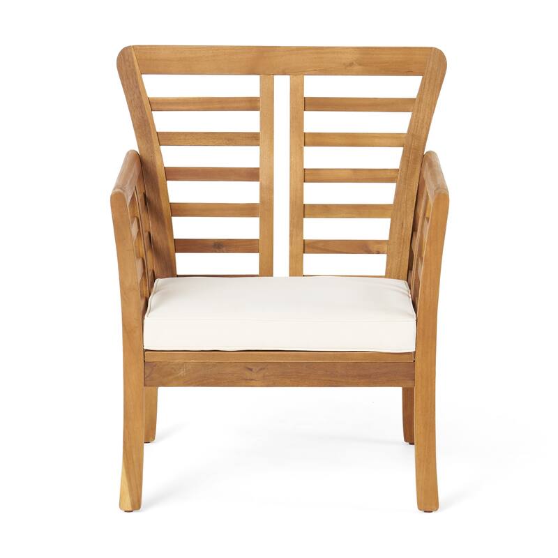 Caydon Acacia Wood Outdoor Club Chair and Coffee Table Set with Cushions by Christopher Knight Home