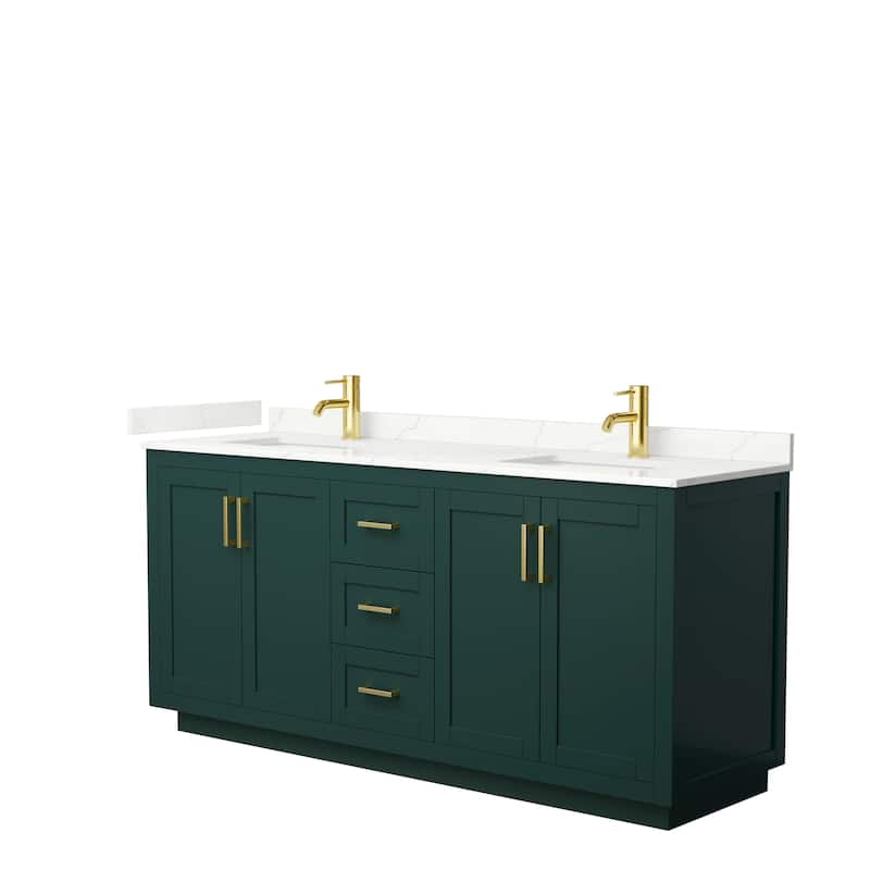 Miranda 72-inch Double Vanity, Quartz Top - Green, Gold Trim, Giotto Quartz Top