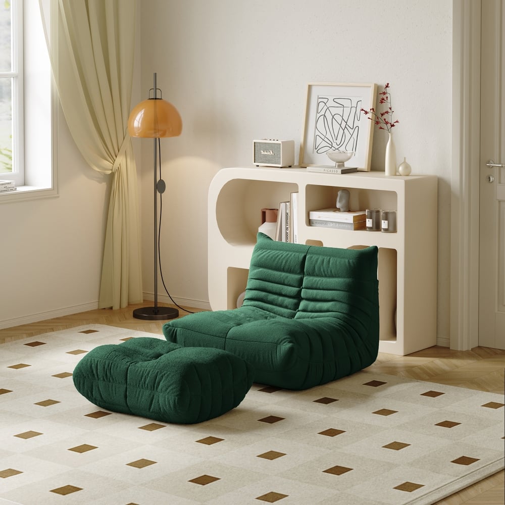 Fireside Chair with Ottoman, Lazy Floor Sofa For Living Room