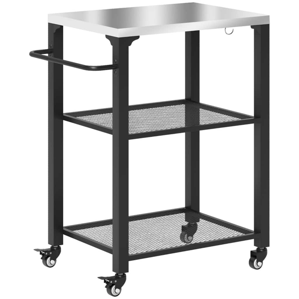 Stainless Steel Grill Cart with Storage Shelves and Tool Hooks Mobile Serving Table for Patio - 25.8" W x 16.1" D x 31.1" H