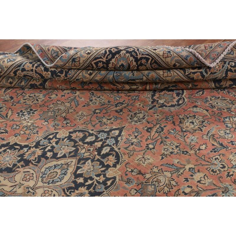 Pink Kashan Persian Large Vintage Area Rug Handmade Wool Carpet - 9'6" x 15'7"