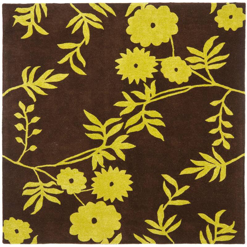 SAFAVIEH Handmade Soho Chelsey Floral N.Z. Wool Rug - 6' Square - Brown/Green