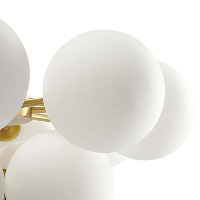 Mid-Century Brass Tiered Frosted Glass Globe Bubble Chandelier
