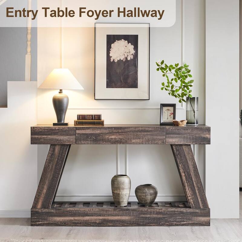 60" Farmhouse Entryway Table with Drawer, Entry Table, Foyer Table