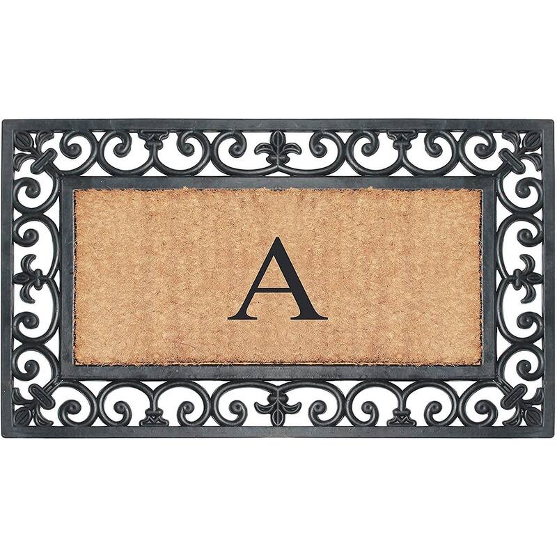 A1HC Rubber and Coir Paisley Border Monogrammed Outdoor Doormat Black, 18"X30" - A