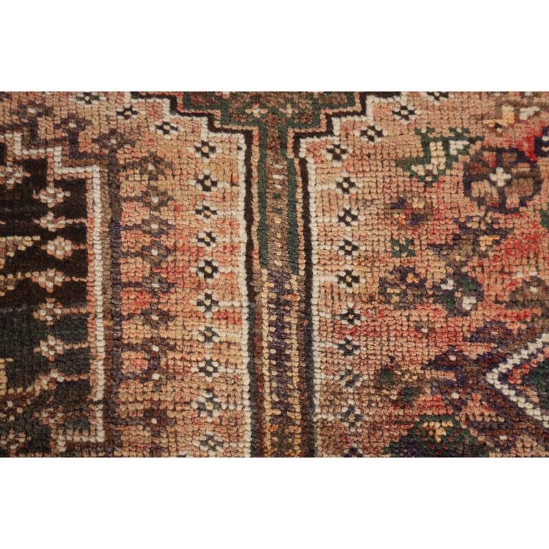 Tribal Geometric Qashqai Persian Antique Rug Hand-Knotted Wool Carpet - 5'0" x 7'11"