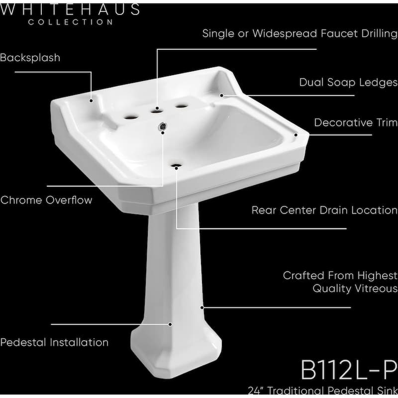 Whitehaus B112L-P-3H Isabella 23-1/2" Rectangular Vitreous China