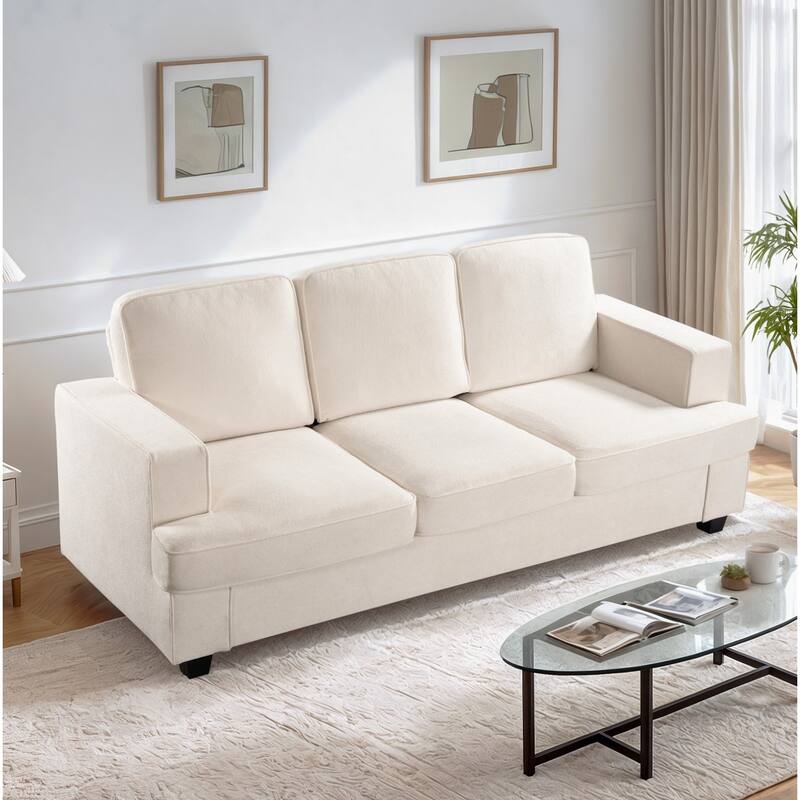 Modern Velvet Sofa, Comfortable 3 Seater Couch With Deep Seating And High-Density Foam, Loose Back Cushions