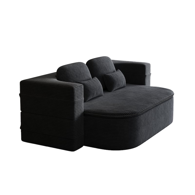 GDFStudio - Lysander Corduroy Foldable Sleeper Sofa Bed with Multi Functional Blanket